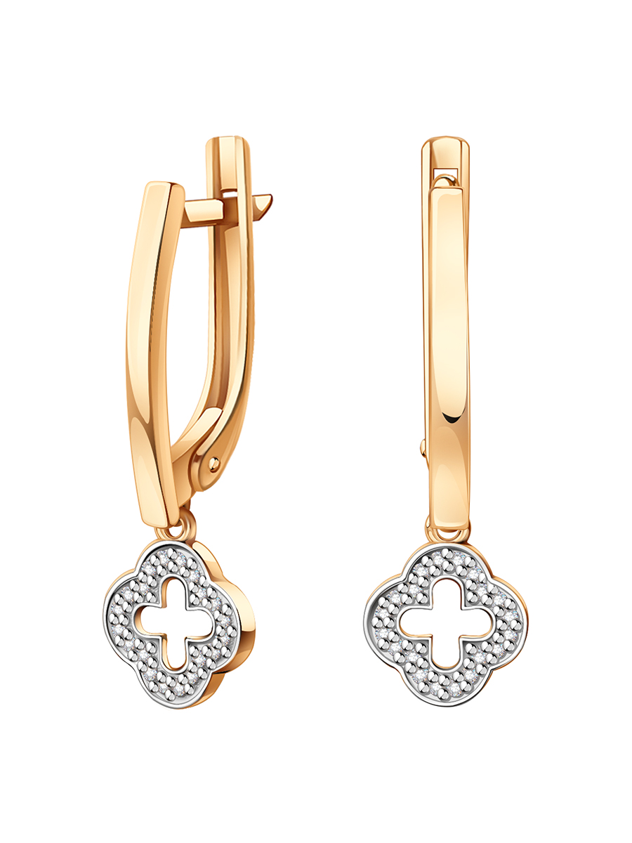 Серьги клевер золотые 585 с фианитами  | 0201937-00770