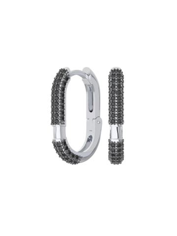 Серьги кольца из белого золота 585 с черными бриллиантами 20 мм