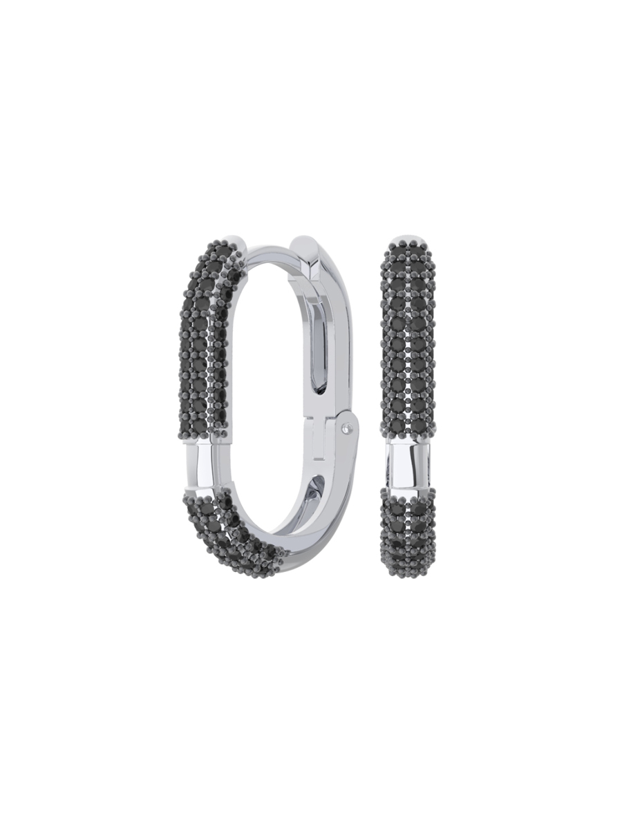 Серьги кольца из белого золота 585 с черными бриллиантами 20 мм | 0201657-00042