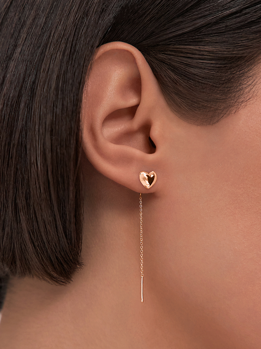 Серьги цепочки золотые 585 сердца без камней | 0212252-00240