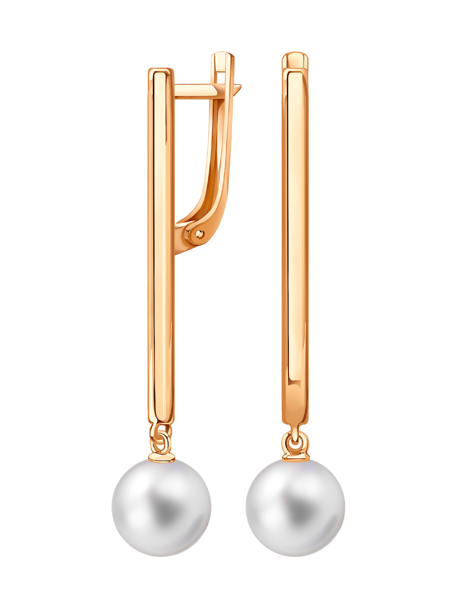 Серьги длинные золотые 585 с белым жемчугом  | 2101110-00360