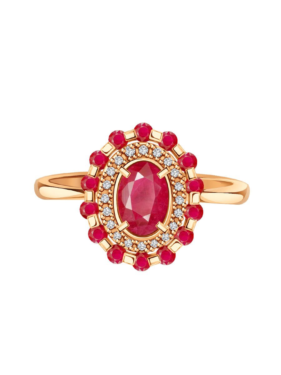 Кольцо золотое 585 с рубинами и бриллиантами | 1101742-02770