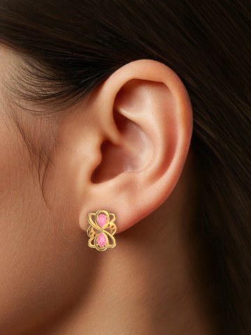 Серьги золотые 585 с розовым кварцем 