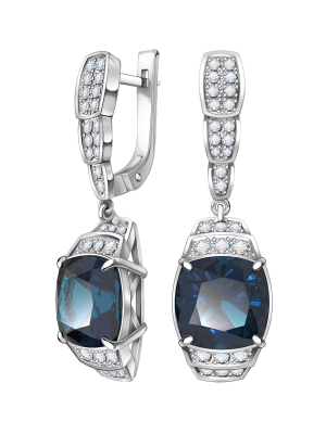 Серьги из белого золота 585 с синими топазами и бриллиантами