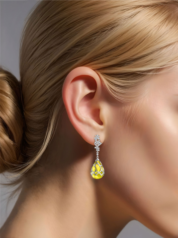 Серьги подвески из белого золота 585 с цитрином и бриллиантами