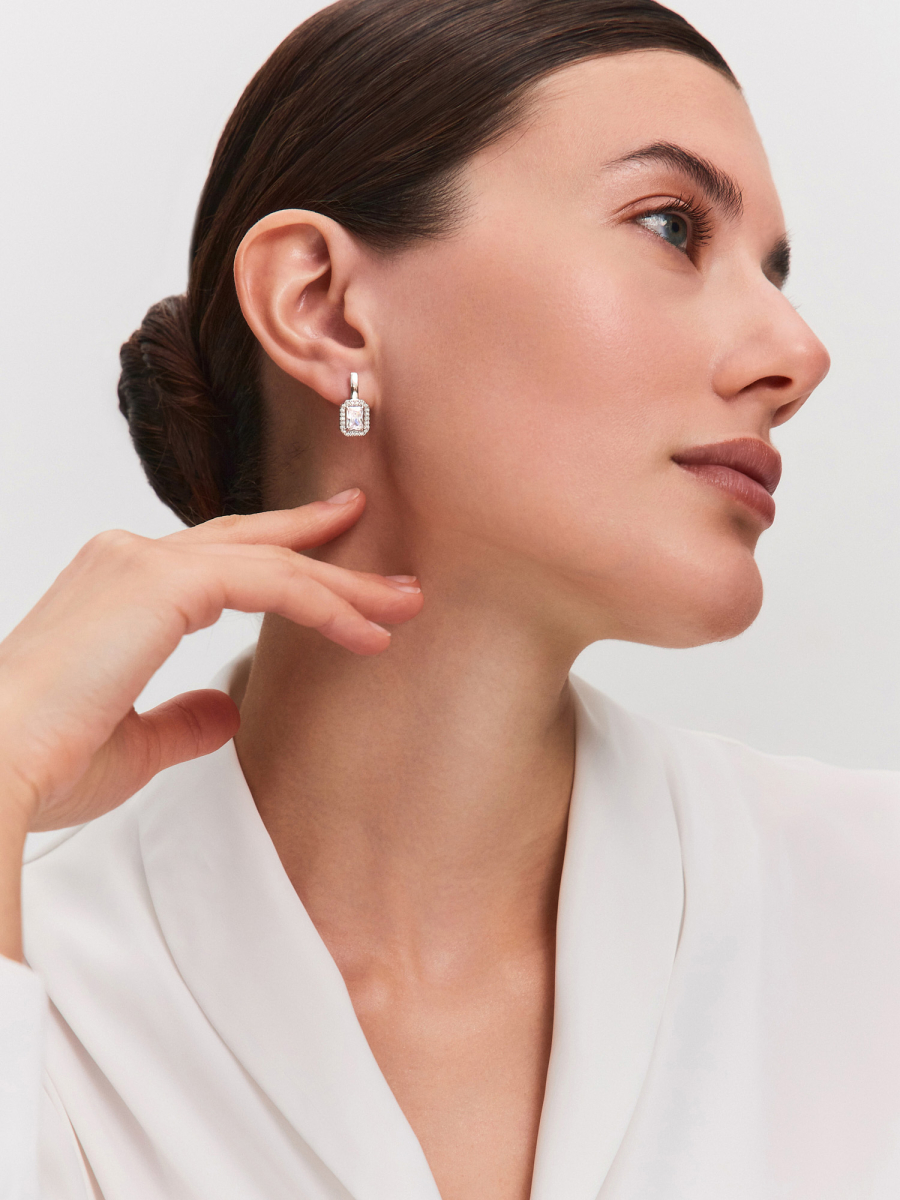 Серьги серебряные 925 женские с камнями фианитами  | 0202229-00775