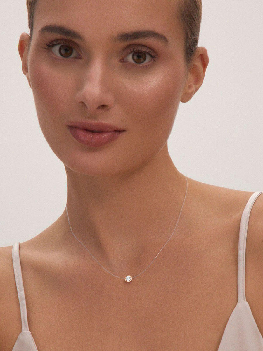 Колье на леске золотое 585 с камнем фианитом  | 0320310-00770