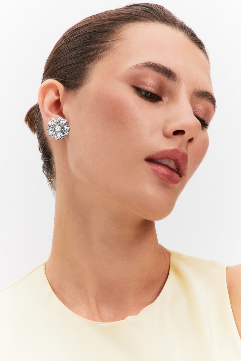 Серьги пусеты серебряные 925 цветы с фианитами | 6022300-00775