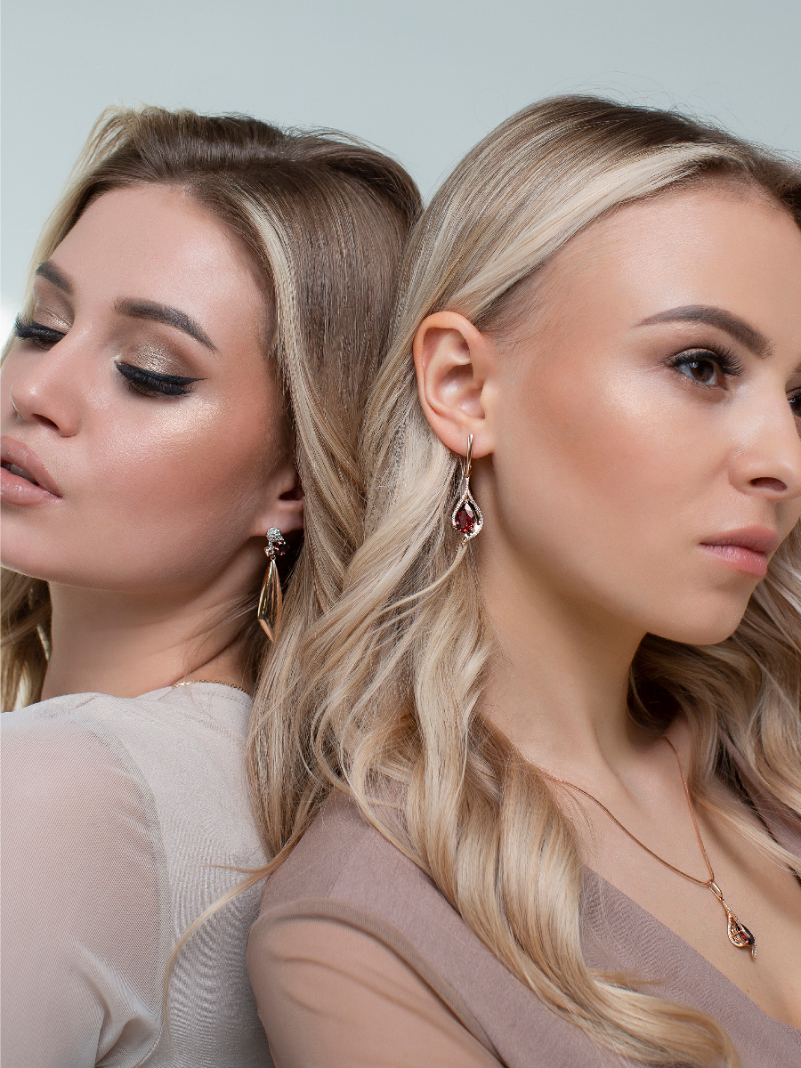 Серьги подвески золотые 585 с гранатами и фианитами  | 2101257-00320