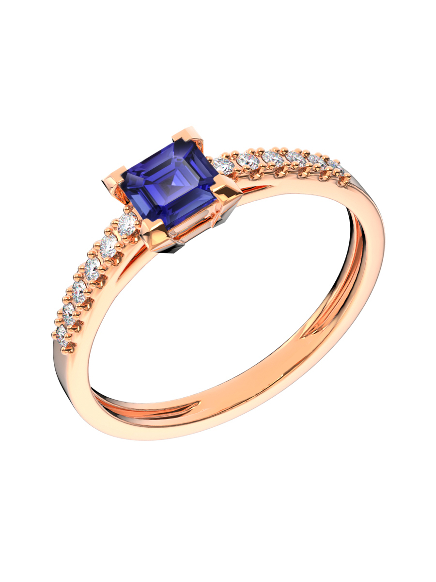 Кольцо золотое 585 с сапфиром и бриллиантами  | 0101807-02710