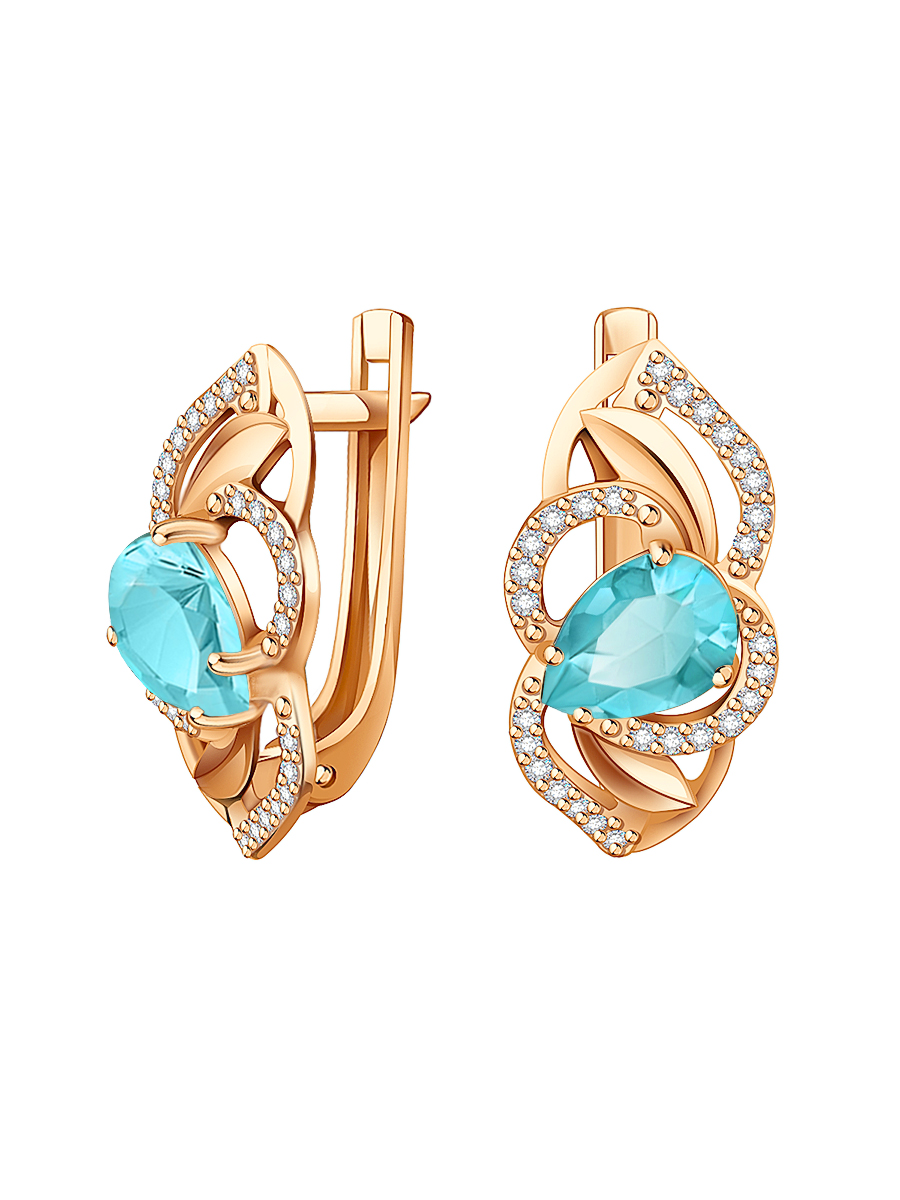 Серьги золотые 585 с голубыми топазами и фианитами  | 2100980-00720