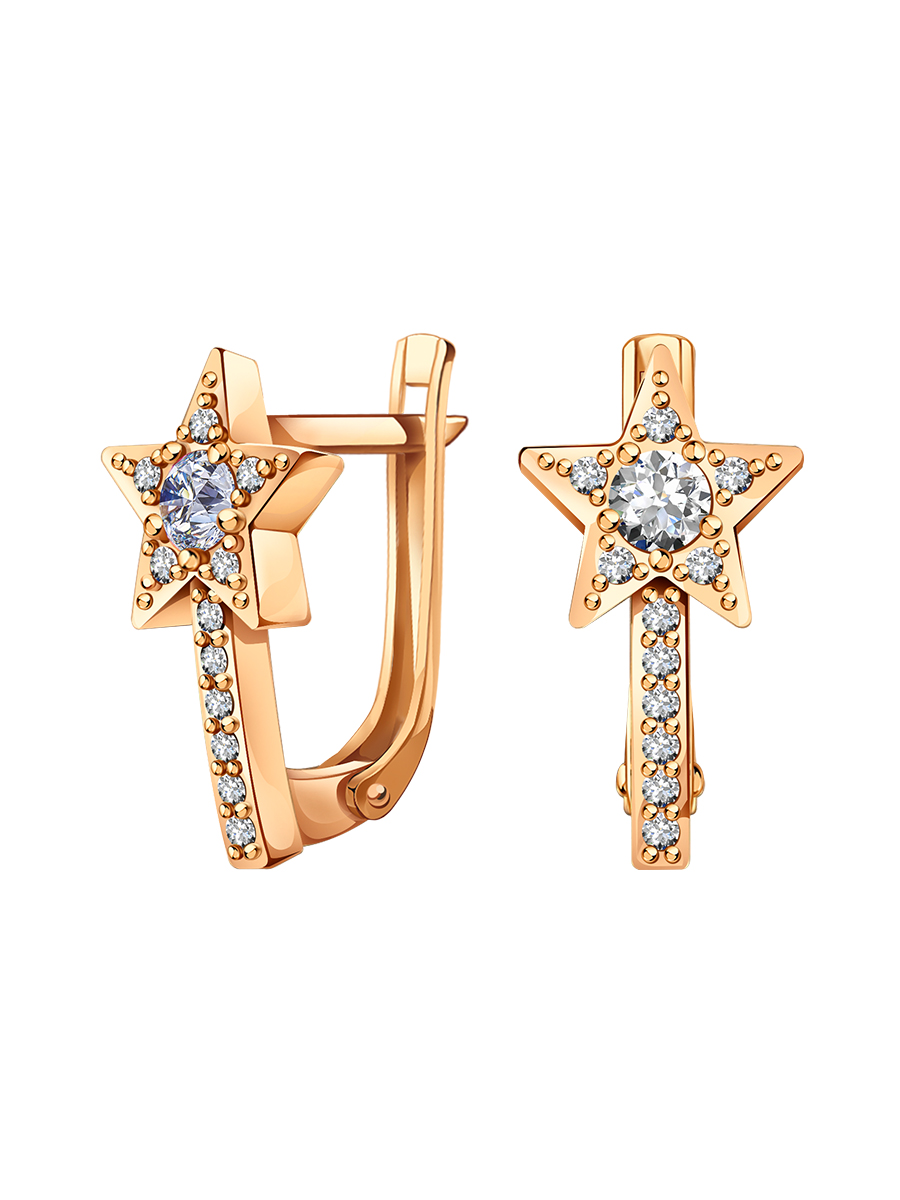 Серьги детские золотые 585 звезды с камнями фианитами | 0201516-00770
