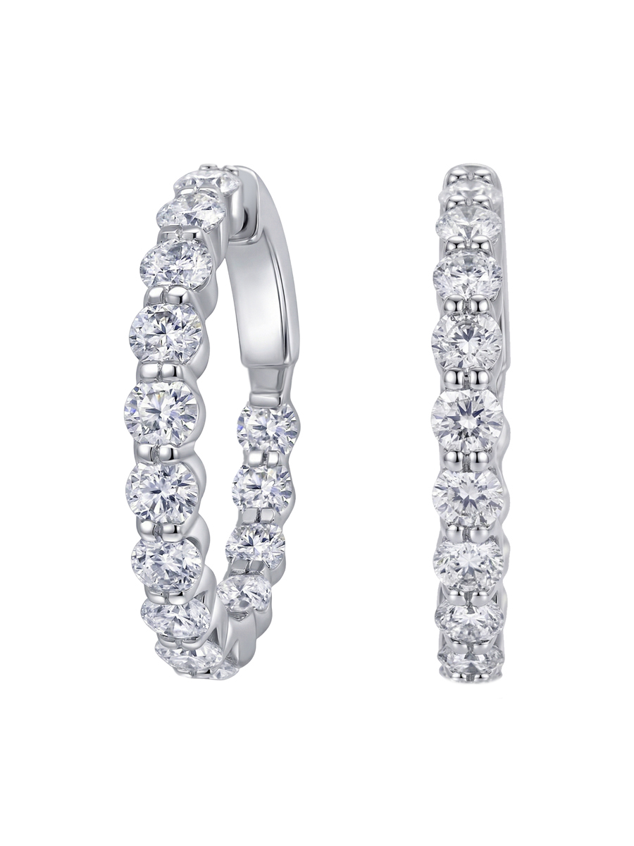 Серьги кольца из белого золота 585 с муассанитами  | 0202379М05432