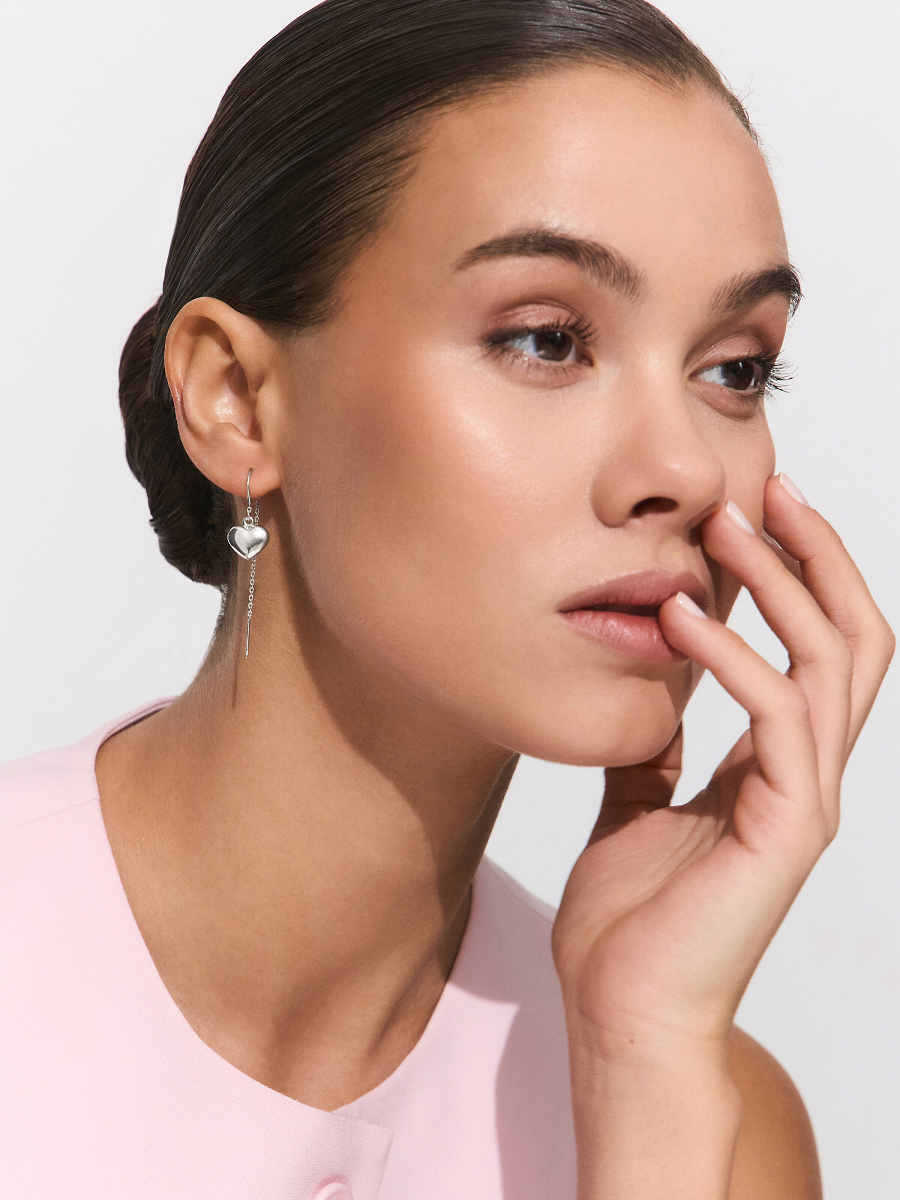 Серьги протяжки серебряные 925 сердца  | 0212366-00245