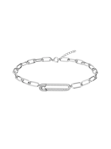 Браслет серебряный женский на руку 925 булавка с камнями фианитами