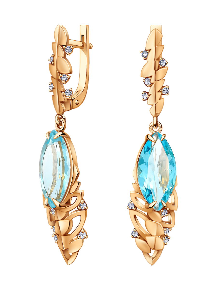 Серьги золотые 585 с топазами и бриллиантами | 9200950-02780