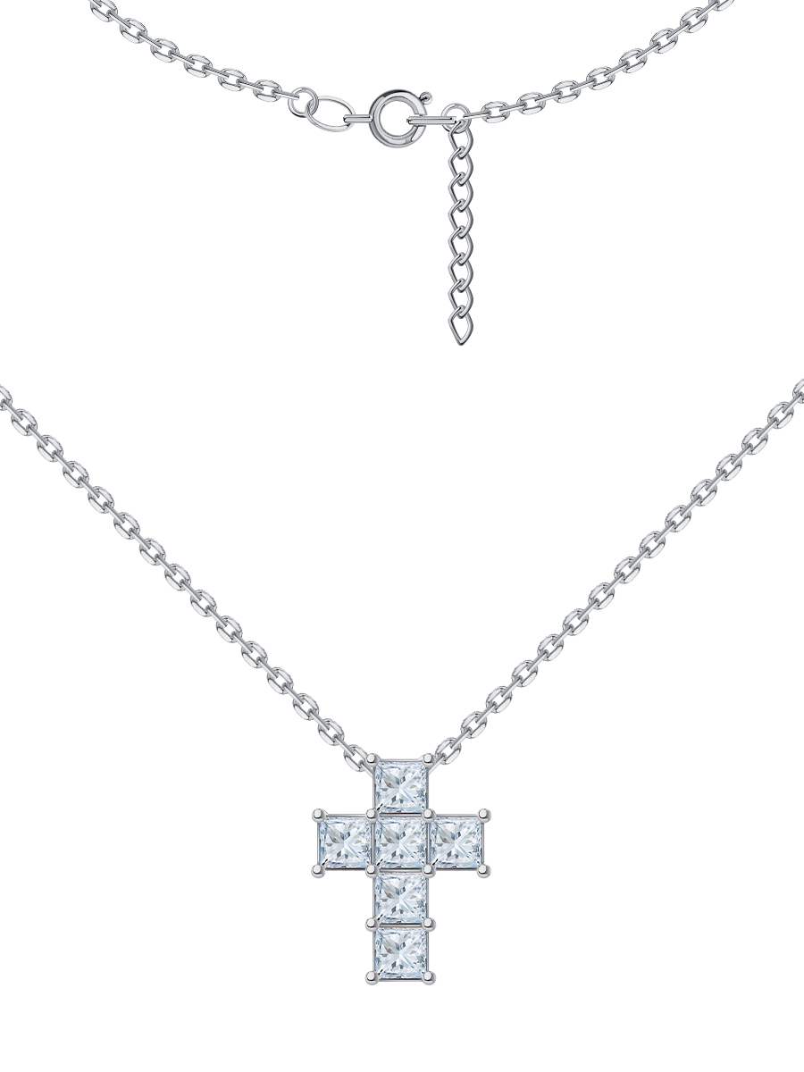 Колье крестик из белого золота 585 с муассанитами  | 9321502-05432
