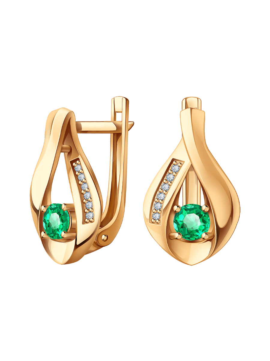 Серьги золотые 585 с изумрудами и бриллиантами | 2101487-00060