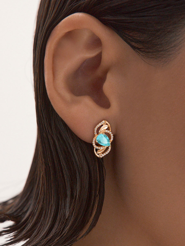 Серьги золотые 585 с голубыми топазами и фианитами 