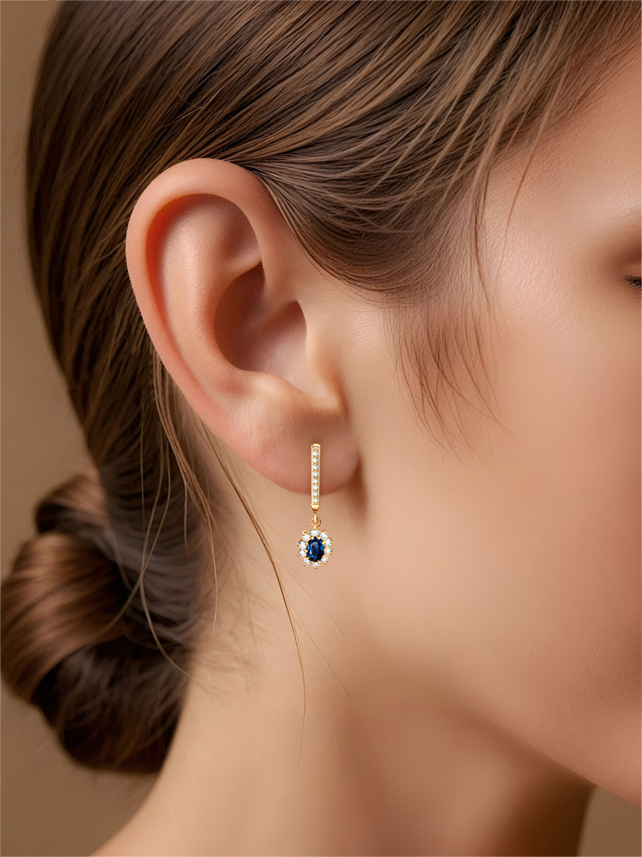 Серьги из золота 585 с сапфирами и бриллиантами | 2100258-00050