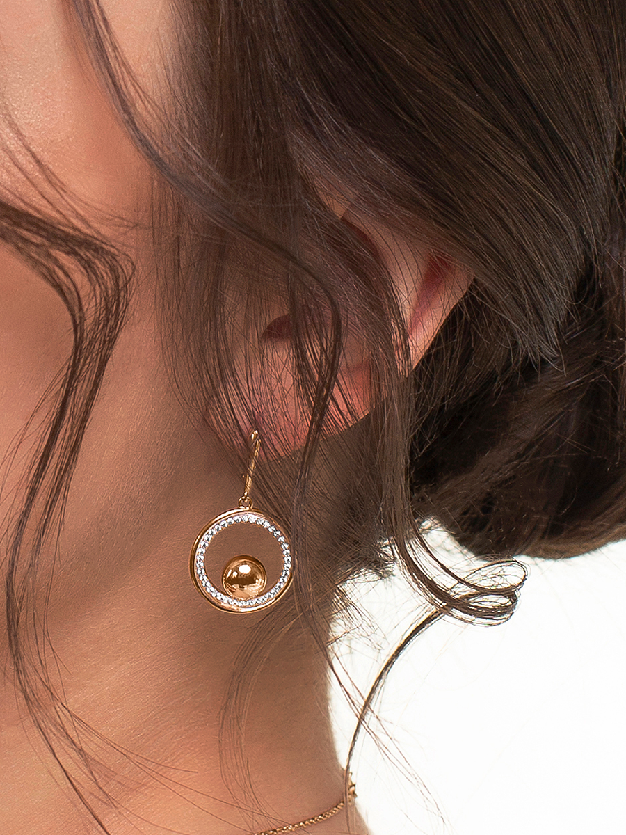 Серьги подвески золотые 585 с камнями фианитами  | 2101166-00770