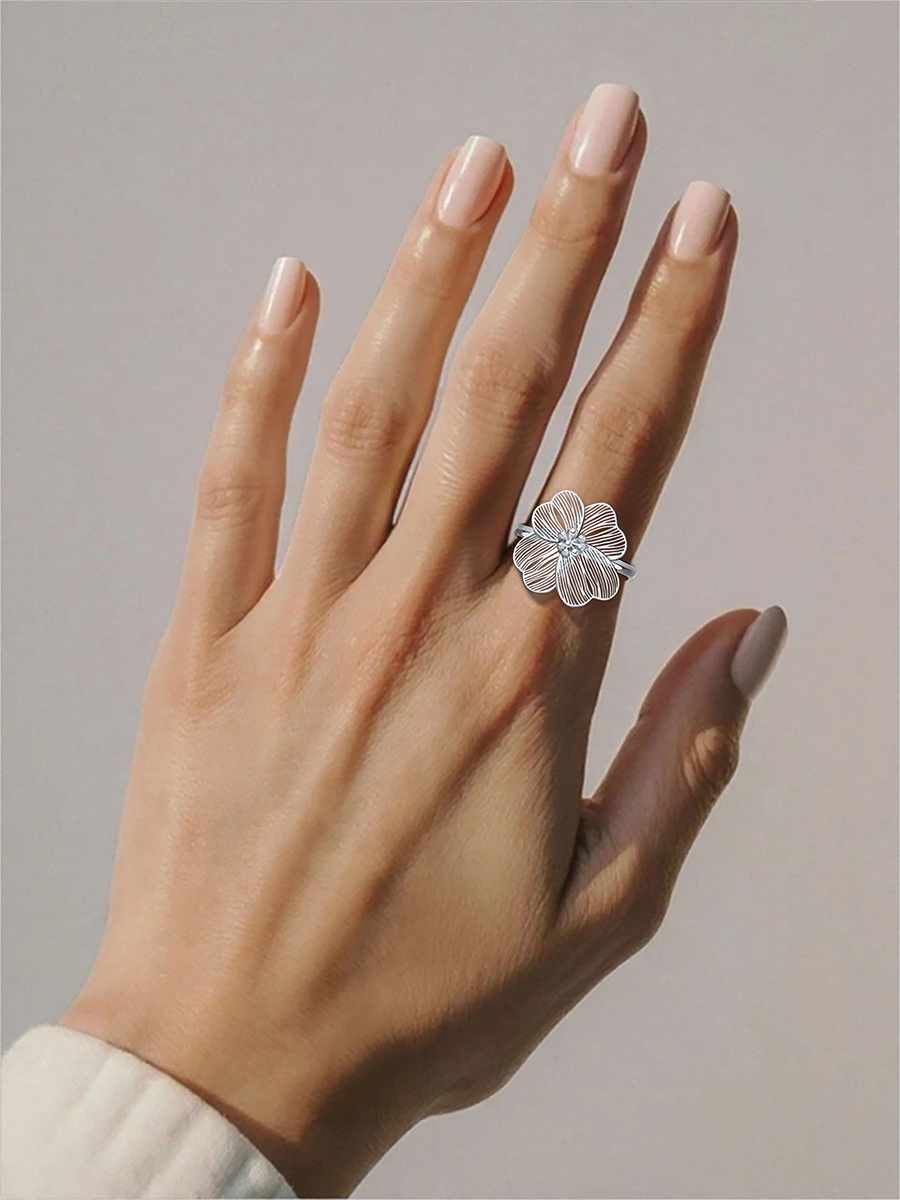 Кольцо цветок серебряное 925  | 1101802Л00245