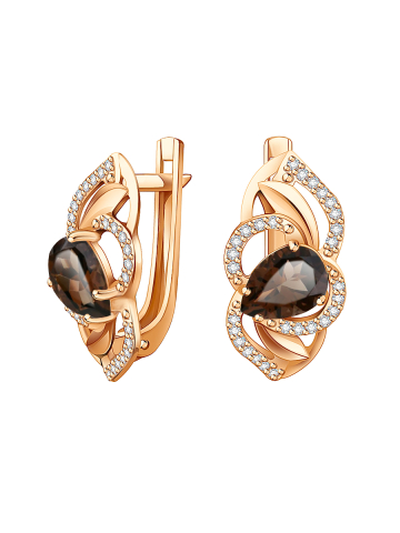 Серьги золотые 585 с раухтопазом и фианитами 