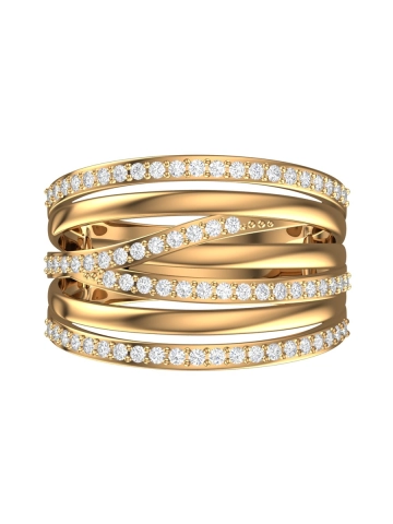 Кольцо широкое золотое 585 с фианитами