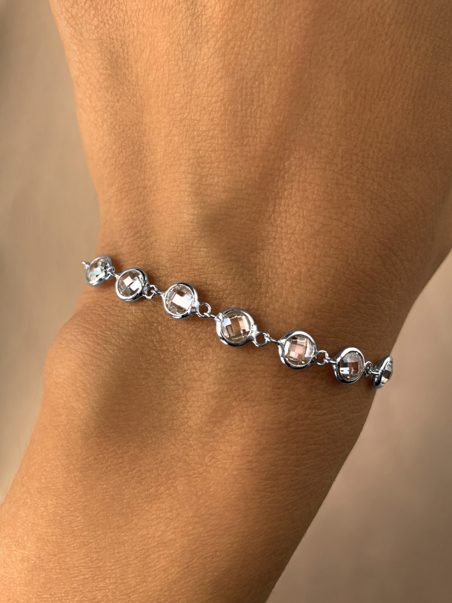 Браслет серебряный женский 925 цепочка с камнями фианитами | 0710778-00775