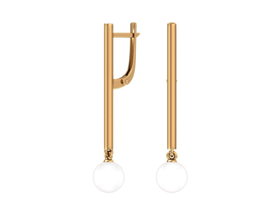 Серьги длинные золотые 585 с белым жемчугом  | 2101110-00360