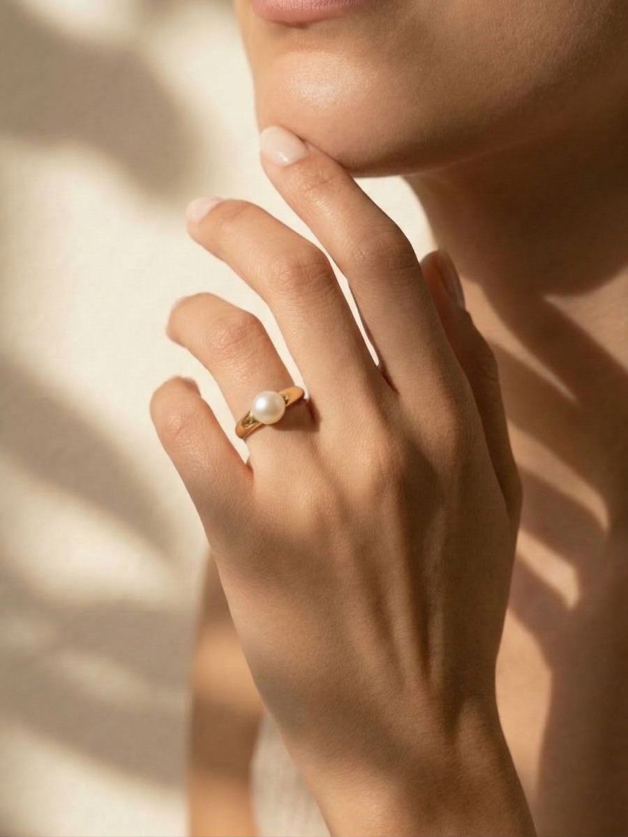 Кольцо золотое 585 с белым жемчугом  | 9100845-00361