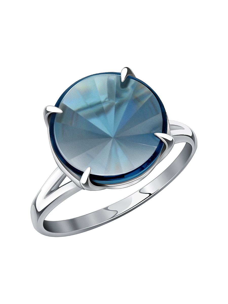 Кольцо из белого золота 585 с синим топазом и бриллиантами | 9101147-00162