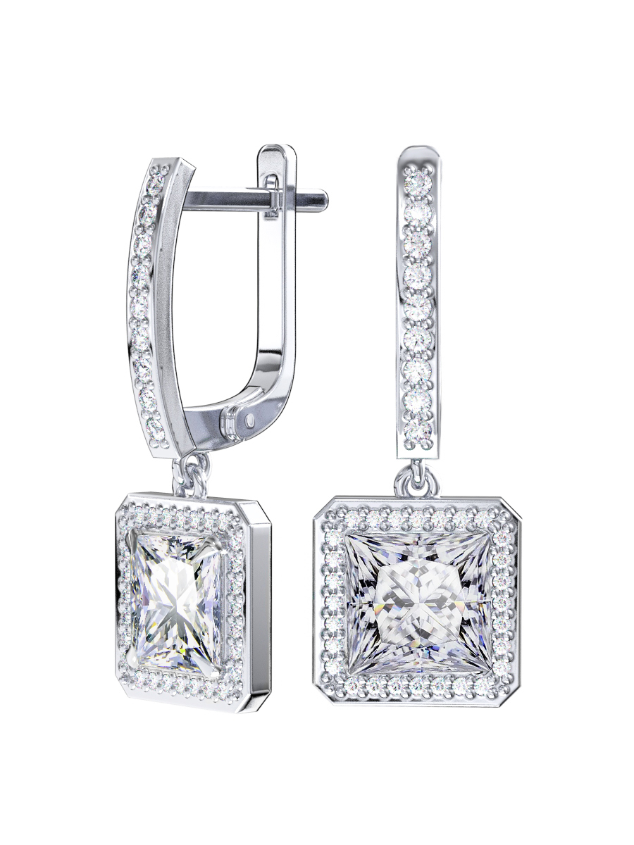 Серьги подвески серебряные 925 с фианитом | 2101734-00775 