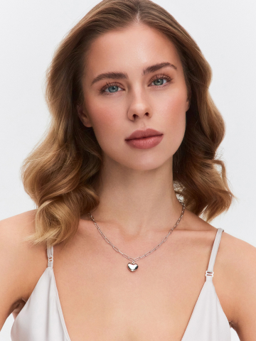 Колье сердце из серебра 925 без камней