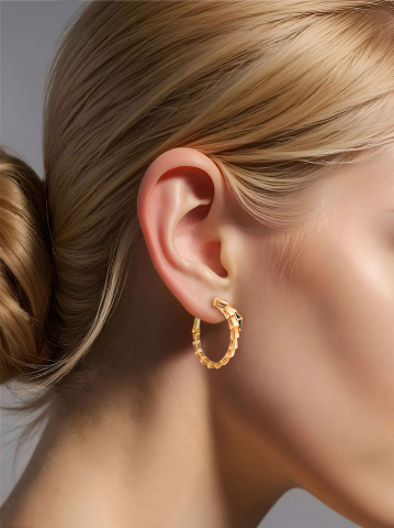 Серьги кольца золотые 585 змеи с черными бриллиантами 27 мм