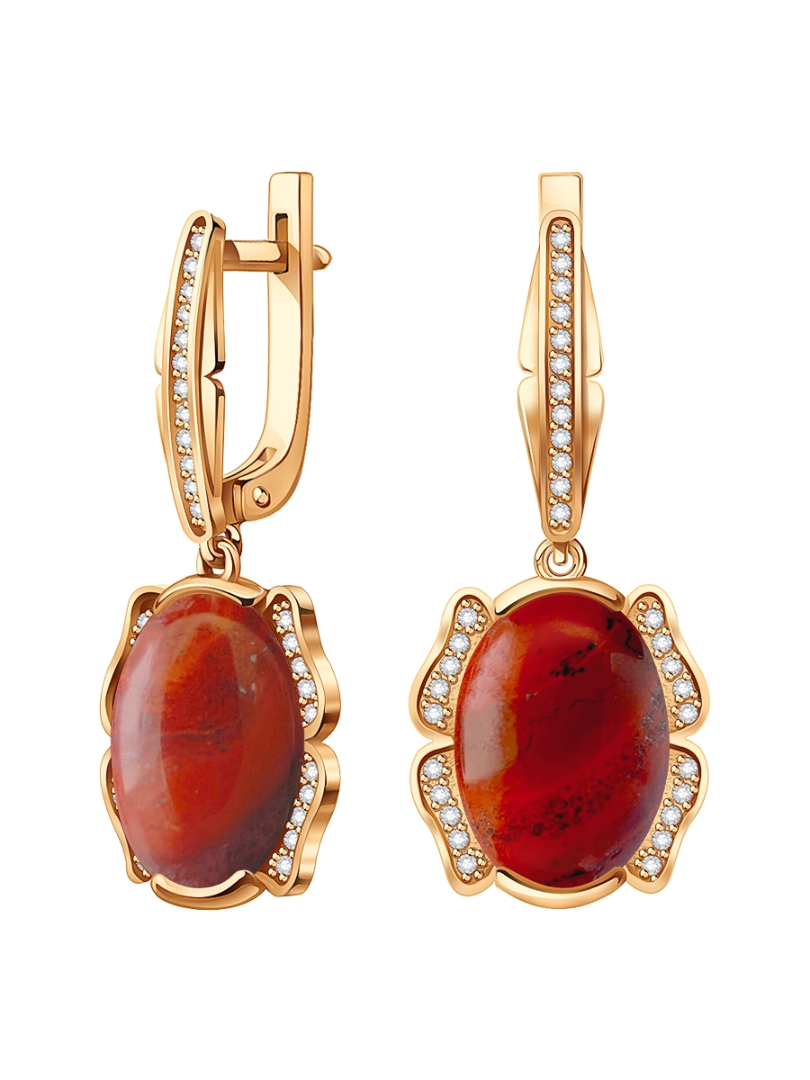Серьги из золота 585 с яшмой и бриллиантами | 9201292-04860