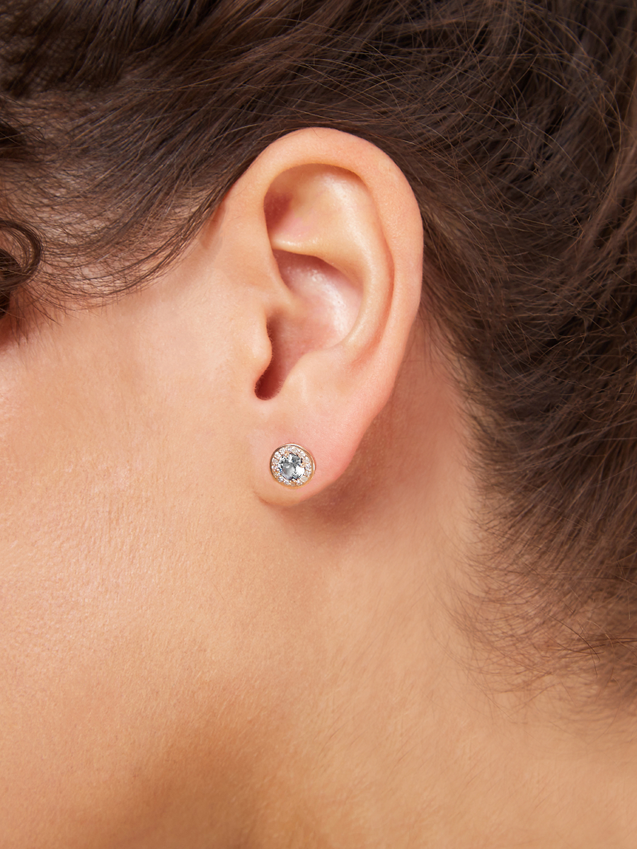 Серьги пусеты золотые 585 круглые с камнями фианитами | 6001154-00770