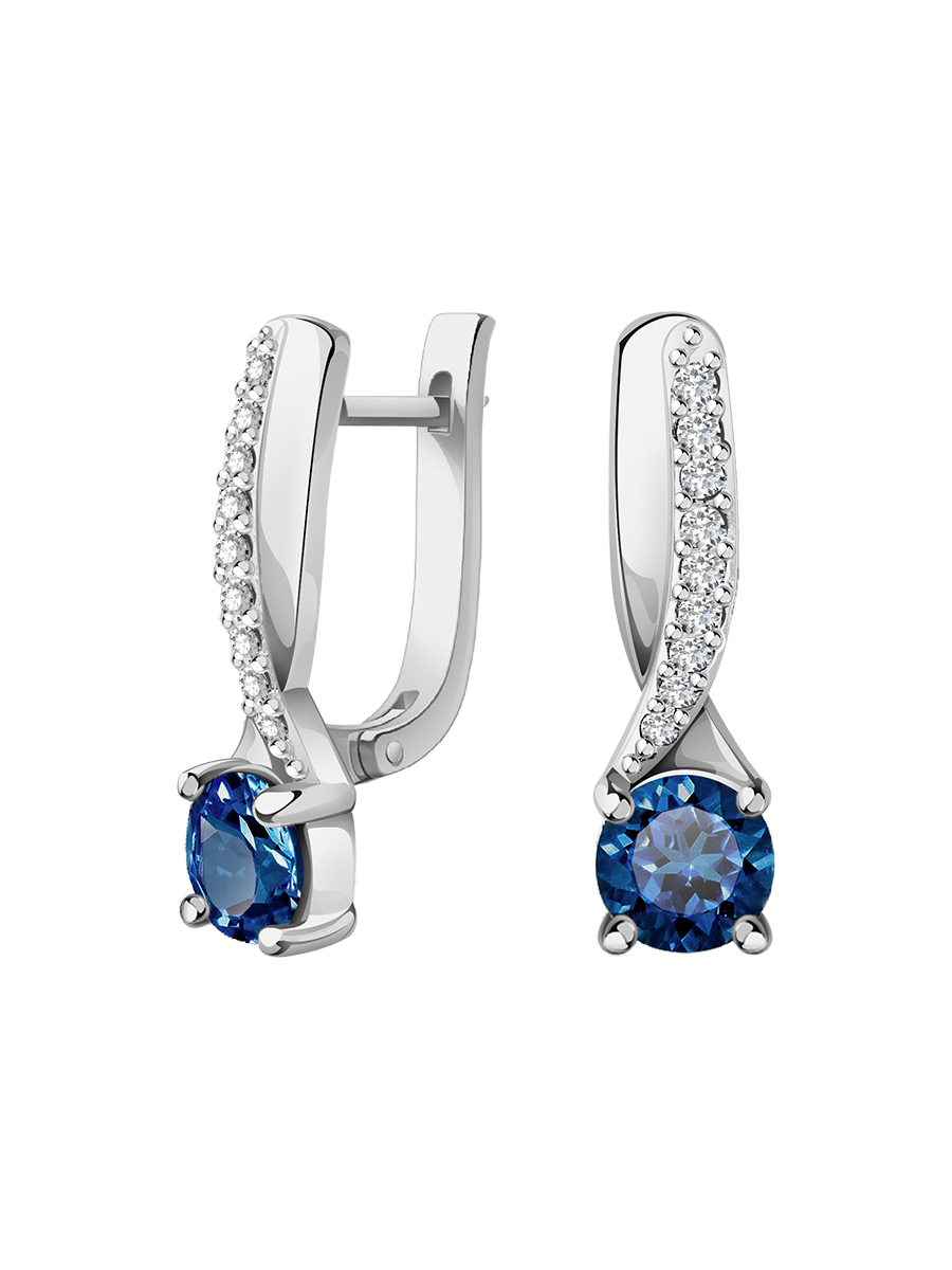 Серьги из белого золота 585 с сапфирами и бриллиантами | 2100780-00052
