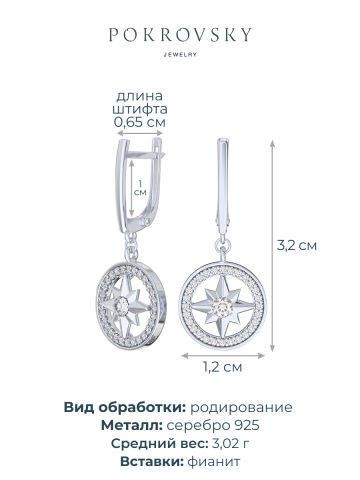 Серьги из серебра 925 с камнями фианитами