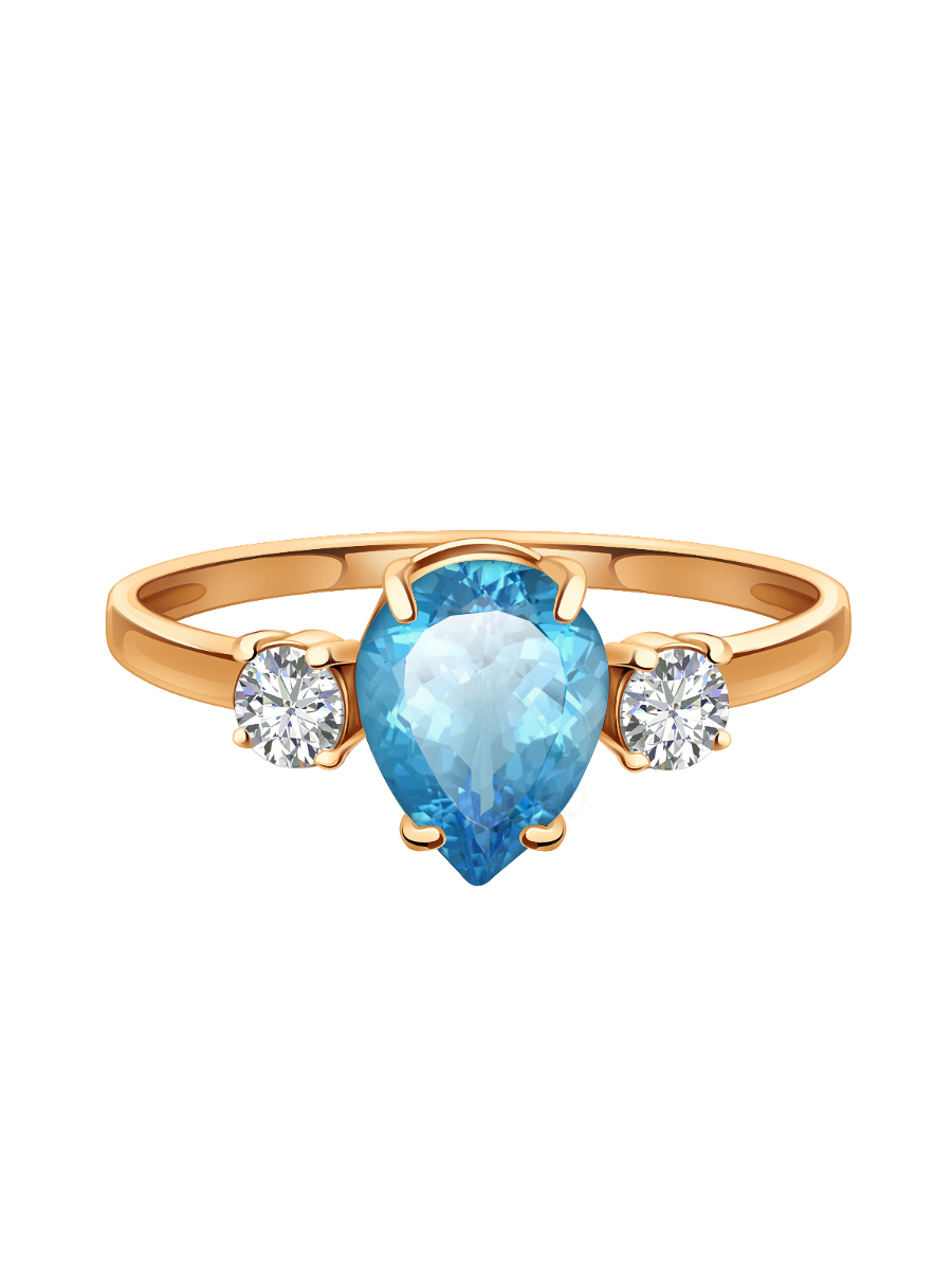 Кольцо золотое 585 с голубым топазом и фианитами | 1101174-00720