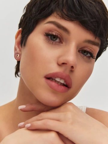 Серьги пусеты золотые 585 сердца без камней