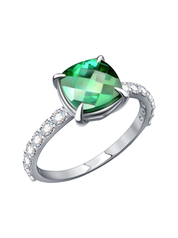 Кольцо из белого золота 585 с турмалином и бриллиантами 