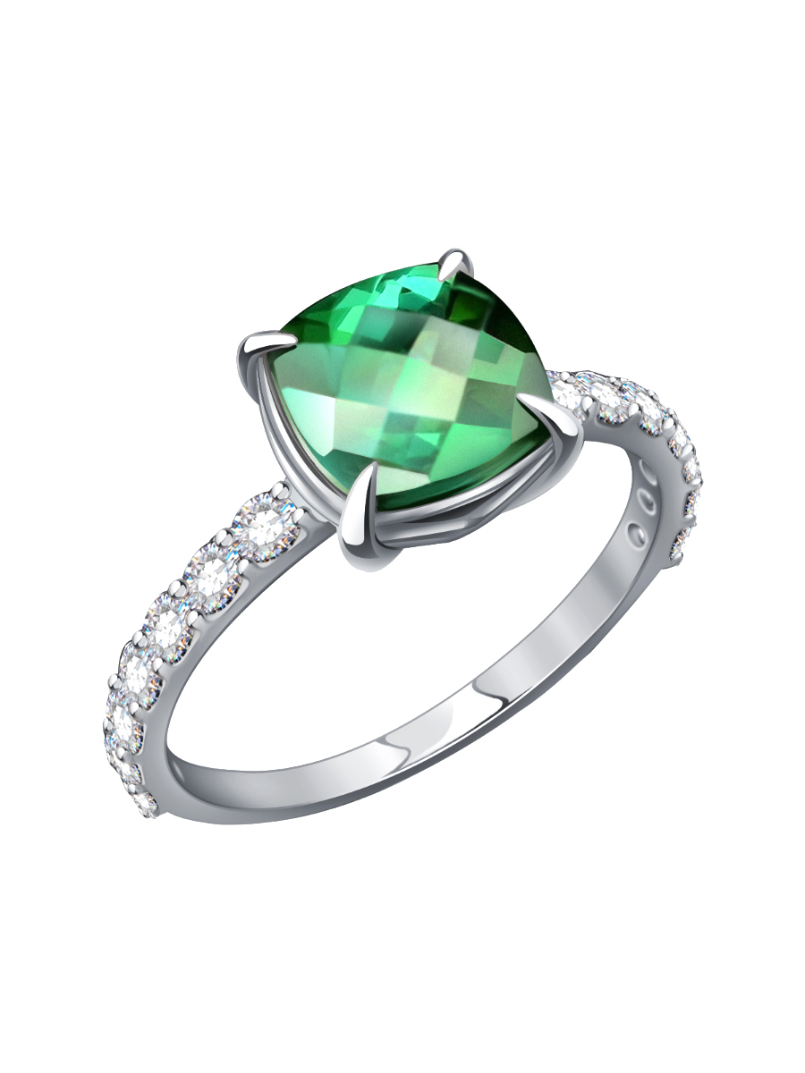 Кольцо из белого золота 585 с турмалином и бриллиантами  | 9101402-01522