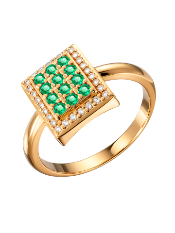 Кольцо золотое 585 с изумрудами и бриллиантами 