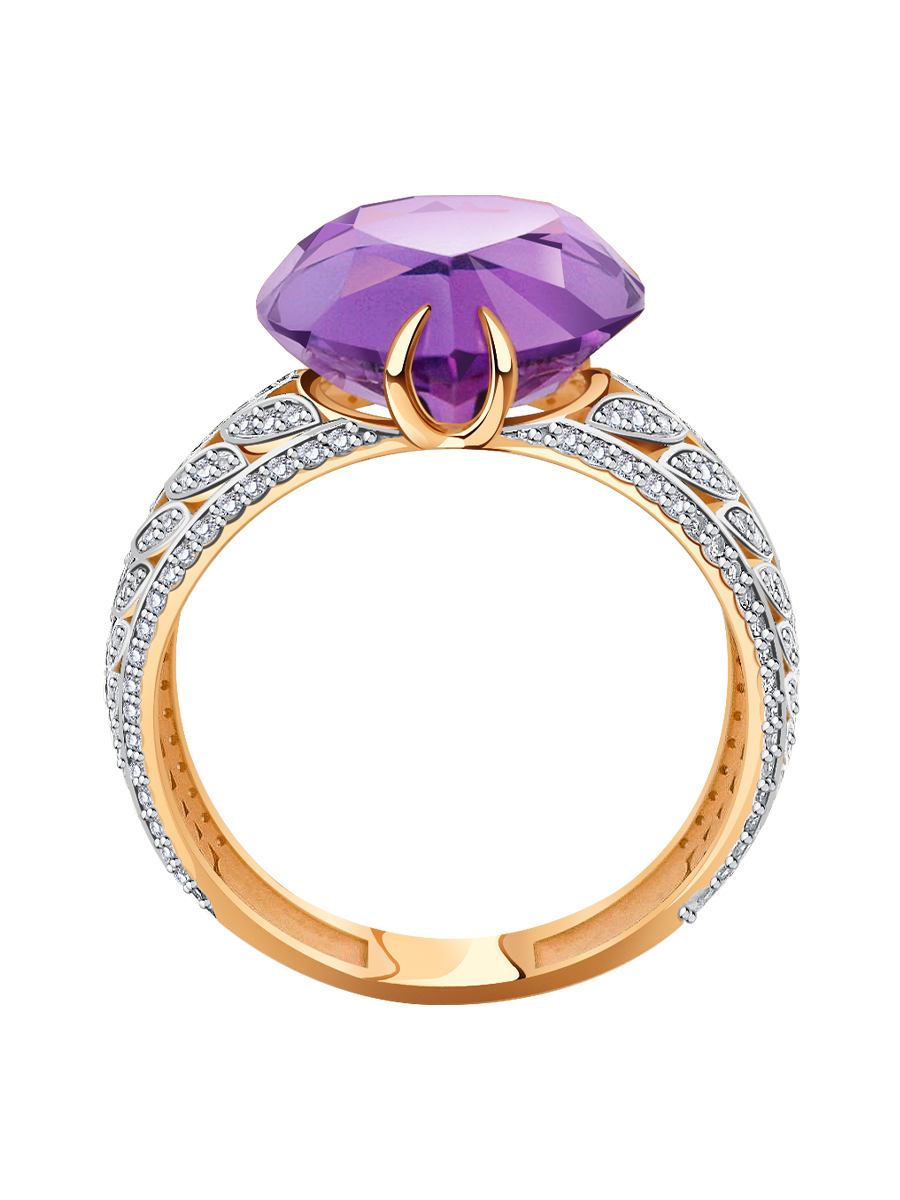Кольцо золотое 585 с аметистом и бриллиантами  | 9101470-02970