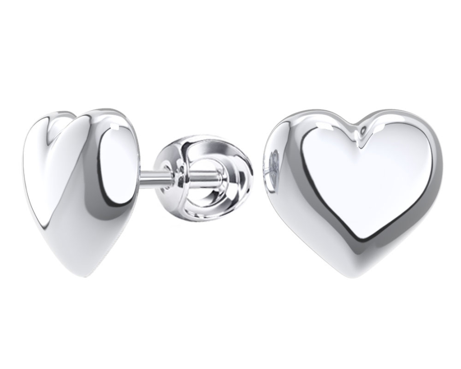 Серьги гвоздики сердечки из серебра 925 без камней | 6001851-00245