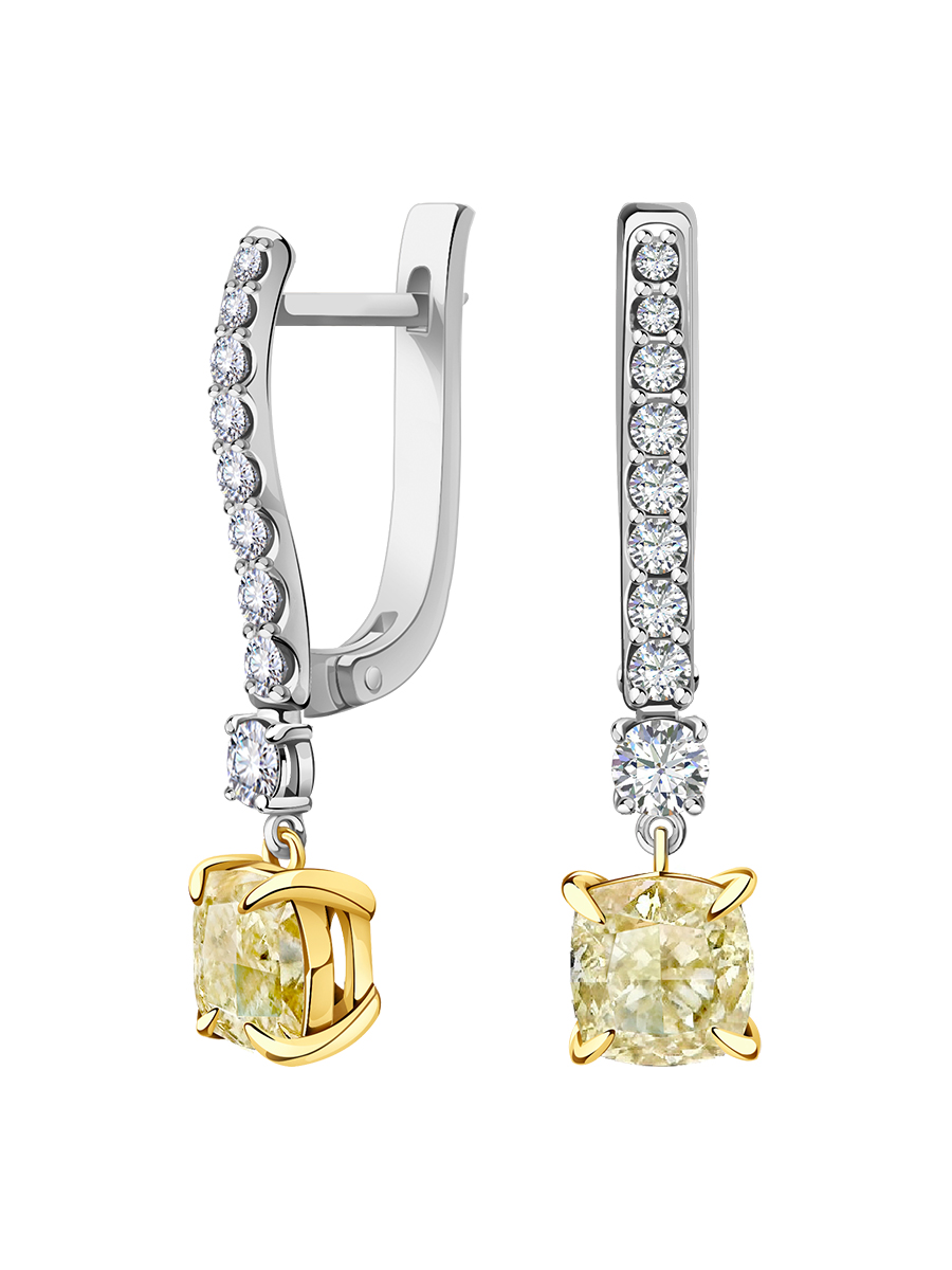 Серьги из белого золота 585 с жёлтыми бриллиантами | 9201402-00002