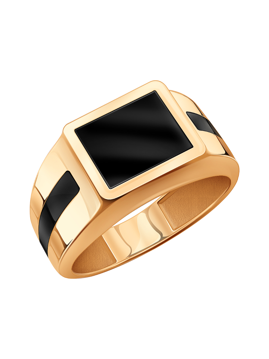 Кольцо печатка золотое 585 с черной эмалью  | 9101499Л06010