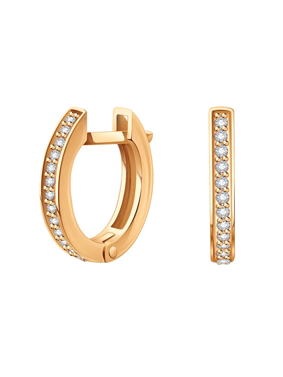 Серьги кольца золотые 585 с камнями фианитами 16 мм | 0202189-00770