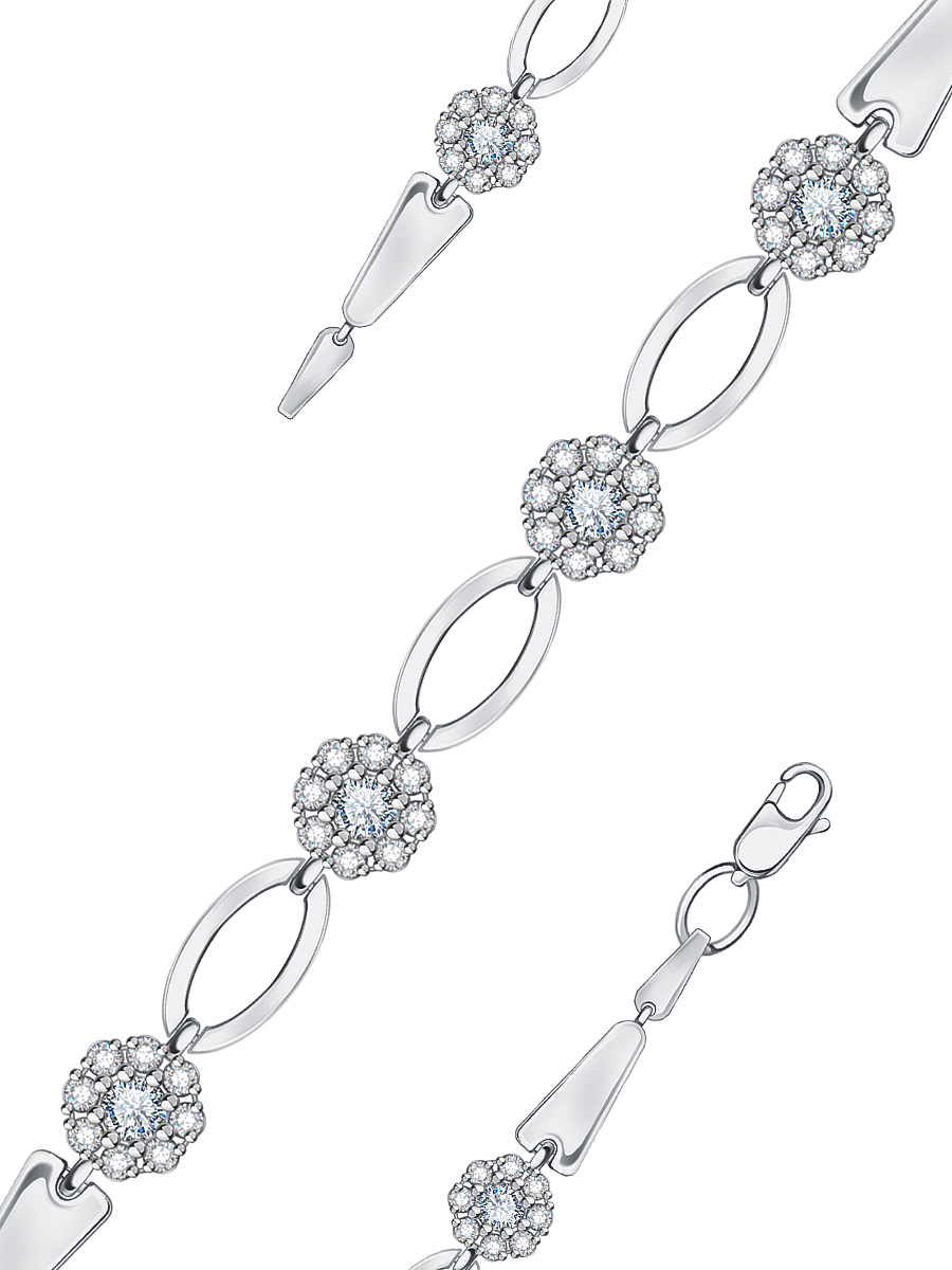 Браслет серебряный женский на руку 925 с камнями фианитами | 0700579-00775